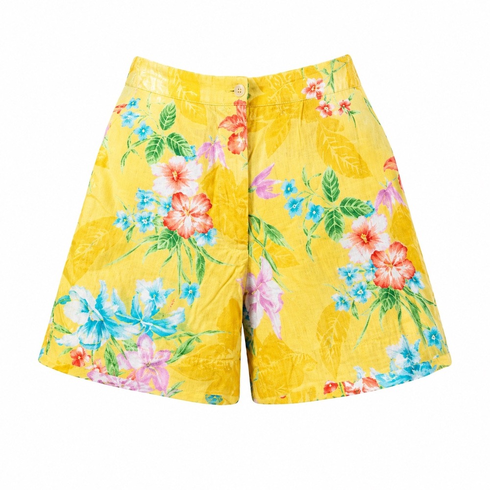 Lauren Ralph Lauren Yellow Floral Linen Shorts Tropical 10 beach preppy coastal